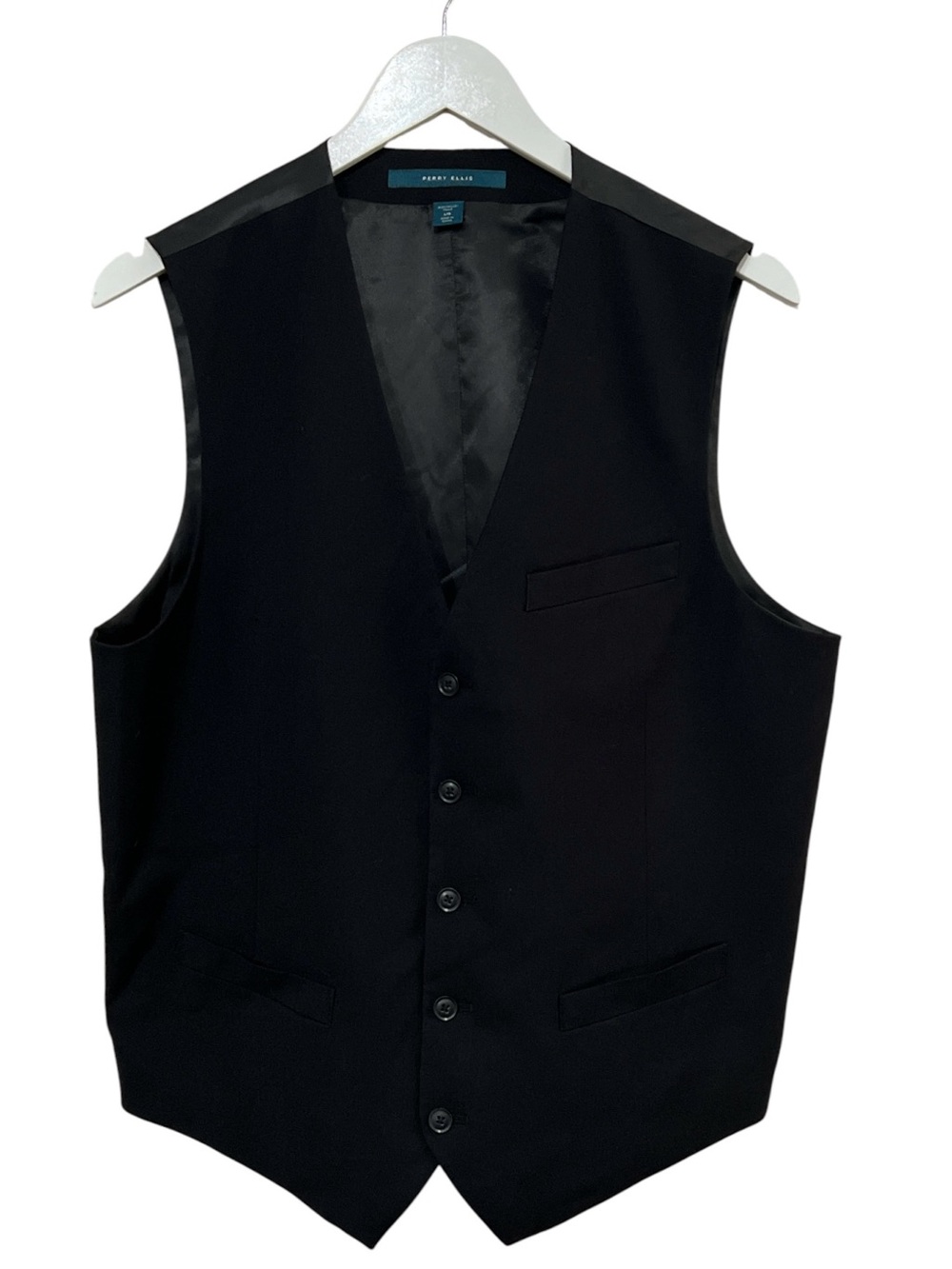 Perry Ellis Men's Black Formal 5 button Tuxedo Suit Vest, 5 Button, Black, Sz Lg